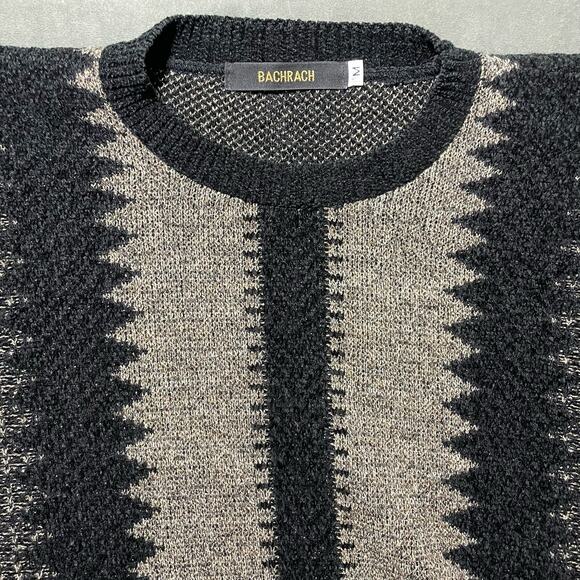 Vintage Bachrach Crewneck Acrylic Knit Sweater Black Tan Textured - Size Medium - Picture 4 of 7